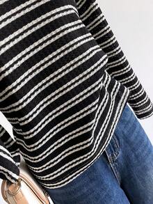 Sweetra Young Girls Striped V-Neck Long Sleeve Base Layer T-Shirt, Autumn/Winter - Black - View 3