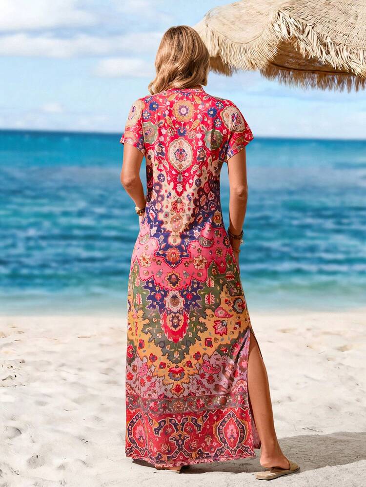 Women's Casual Vintage Printed Long Dress For Summer,Vacation Outfits Women