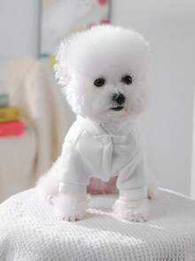 PETSIN 1件猫狗通用宠物服装，秋冬休闲连帽衫，小型犬春秋开襟外套 - 白色 - 查看 6