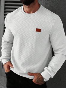 Manfinity CasualCool 男士休闲纯色拼接圆领长袖套头卫衣，圆领男士上衣，长袖，男士休闲套头衫，适合男士日常休闲、周末旅行、户外活动、探险旅行、轻松的工作环境或半正式场合，也是送给男友/丈夫、周年纪念日或圣诞节的理想礼物。 - 白色 - 查看 5