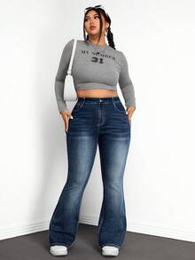 SHEIN CURVE+ Jeans évasés taille haute pour femmes grandes tailles - Jean brut - Voir 5