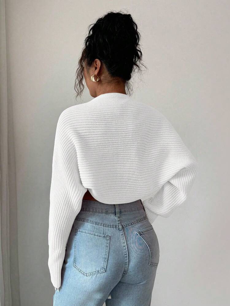 Rafferiza Women's Elegant Solid Color Ribbed Knit Cropped Cardigan, Spring - Beige - View 2