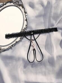 SpicyHot Pearl Decor Sexy Panties For Women, Going Out Thongs String Goth Accessories Lingerie Set - Black - View 6