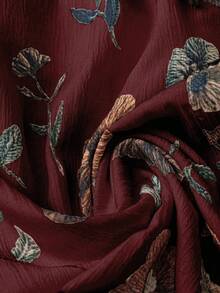 Linhara 加大码优雅夏日度假衬衫 - 酒紅色 - 查看 5