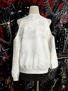 Rina Fox Moletom Feminino Casual, Solto e Versátil, Ombro Caído