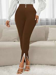 SHEIN PETITE CURVE 大码女式紧身裤、高个子女性服装、夏季节日套装、夏装、狂欢节服装、长款女式连衣裙、婚宴礼服、夏季女式连衣裙 - 摩卡棕 - 查看 5