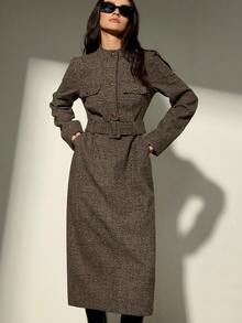 Aveloria Modichic 羊毛混纺束带连衣裙，修身剪裁，优雅时尚