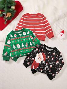 SHEIN Baby Boy Christmas Santa Claus Print Crew Neck Sweatshirt, Casual For Autumn/Winter - Multicolor - View 9