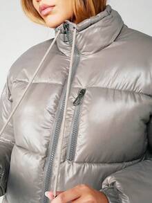 MISSGUIDED Women's Casual Stand Collar Loose Fluffy Short Winter Jacket - Grey - View 5