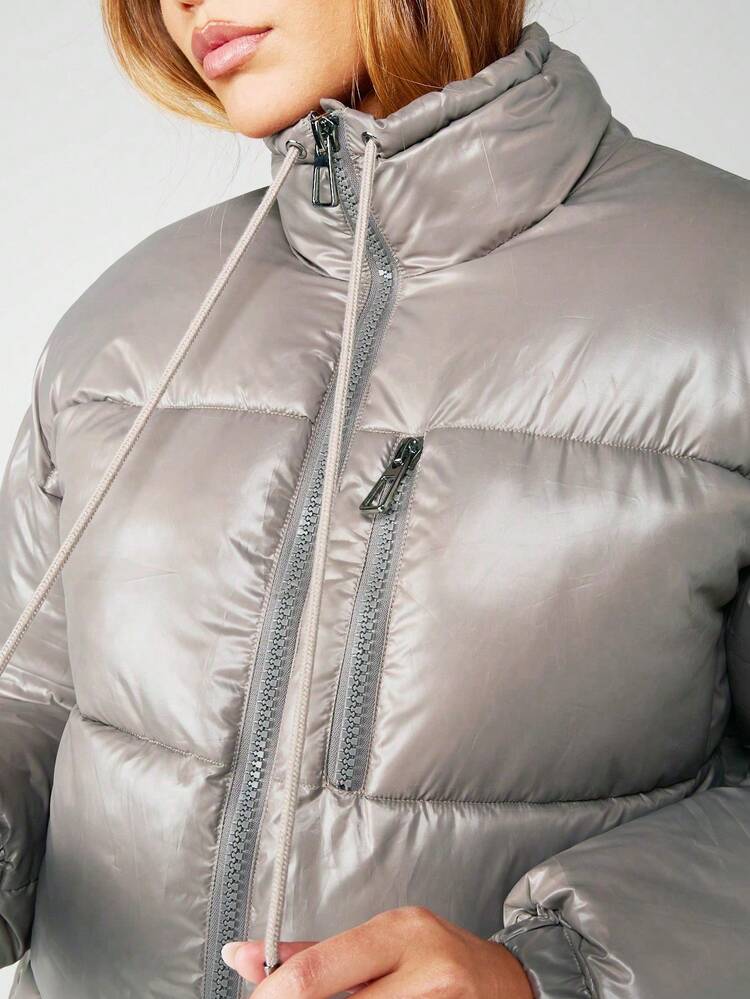 MISSGUIDED Women's Casual Stand Collar Loose Fluffy Short Winter Jacket