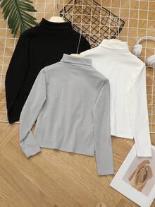 SHEIN Tween-Mädchen 3 Stücke Lässig Set mit Umlegekragen und Langarm, geeignet für Zuhause und Outdoor-Aktivitäten, 3er Pack Oberteile - Verschiedenfarbig - Übersicht 2