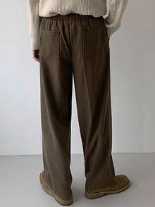 DAZY Men's Solid Color Elastic Waist Design Brown Commuter Casual Pants, Autumn - Brown - View 2