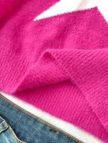 SHEIN Teen Girl Star Pattern Round Neck Drop Shoulder Sweater, Casual Everyday Wear, Autumn/Winter - Pink - View 7