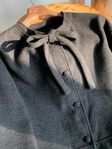 Comfortcana Women's Elegant Solid Color Twist Collar Loose Overcoat, Autumn/Winter - Dark Grey - View 6