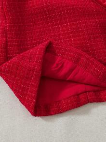 SHEIN Infant Girls' Princess Style Round Neck Sleeveless Dress With Front Bow & Invisible Back Zipper, Autumn/Winter - Red - View 4