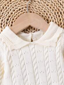 SHEIN Newborn Baby Sweater Co-Ords,Cute All White Autumn Knitted Long Sleeve Turtleneck Cable Design Sweater&Pants Two Pieces Set,Neutral Vintage Clothes - Apricot - View 5