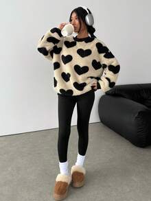 SHEIN 少女休闲针织毛绒卫衣和修身裤套装 - 彩色 - 查看 5