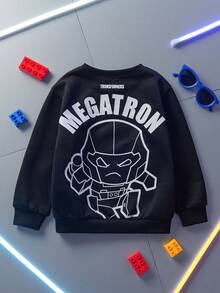 Transformers X SHEIN Young Boy Casual Letter & Robot Print Crew Neck Sweatshirt, Autumn - Black - View 1