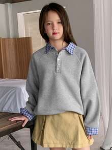 DAZY Tween Girls Thermal Lined 2 In 1 Sweatshirt, Fall - Grey - View 2