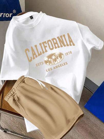 Manfinity Joysei 男士修身针织上衣和梭织短裤套装