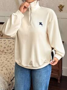 Vionelle 大码女式纯色马刺绣拉链宽松休闲运动衫