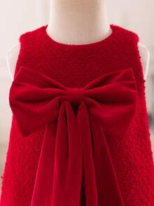 SHEIN Glamorique Kids Baby Girl Christmas Big Bow Dress, Suitable For Stage Performance, Wedding, Holiday Party - Red - View 5