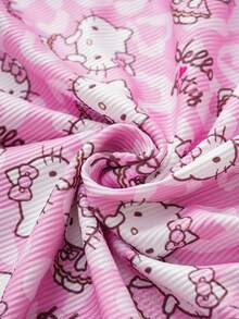 HELLO KITTY AND FRIENDS | SHEIN Women's Sweet Cat Print Contrast Lace Frill Trim Dress - Baby Pink - View 6