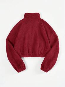 SHEIN EZwear 字母贴片细节口袋落肩泰迪熊运动衫，秋冬长袖上衣