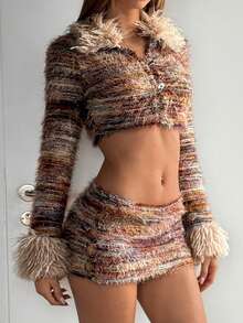 EgrlEra 女士性感毛茸茸拼布套装 - 彩色 - 查看 1