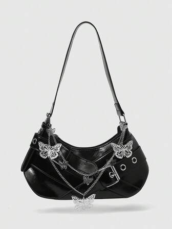 Grunge Punk Butterfly Double-Layer Chain Armpit Bag
