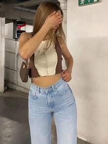 SHEIN ICON 合身的無彈力洗水直腳牛仔褲 - 淺色水洗藍 - 查看 4