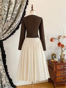 Vintamour Áo thun cocktail dự tiệc nhung dài tay cổ điển thanh lịch cho nữ Quần áo mùa thu cho nữ Trang phục Halloween Quần áo mùa đông Quần áo Giáng sinh mùa thu cho nữ Quần áo Halloween cho nữ Quần áo Giáng sinh cho nữ Trang phục Lễ Tạ ơn cho nữ Váy dự tiệc cưới Váy thanh lịch cho nữ Áo nâu - màu nâu - Xem 4