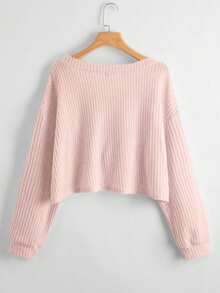 SHEIN Unity Women's Solid Color V-Neck Casual Versatile Long Sleeve T-Shirt - Baby Pink - View 2