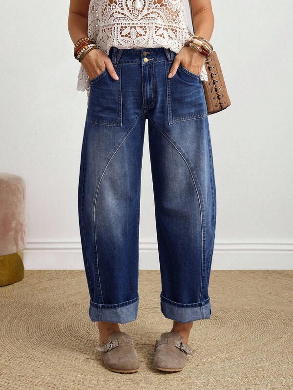 EMERY ROSE Plus Size Casual Everyday Washed Slant Pocket Loose Fit Jeans