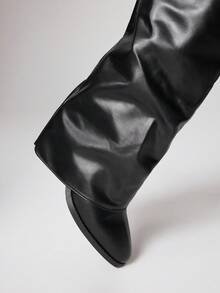 ROMWE Women's Black Closed Toe Low Heel Buckle Motorcycle Boots, Riding Boots, Boots, Leather Dress Boots, Rock Punk Boots, Shaft Boots, Mid-Calf Boots - Black - View 3