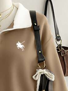 Lalippa Áo nỉ Raglan khóa kéo nửa cổ viền tương phản thường ngày dành cho nữ, mùa thu - Màu Khaki - Xem 3