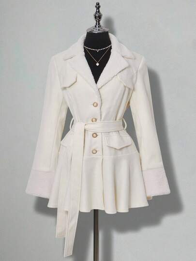 SHEIN ICON Vestido corto de manga larga, ajustado en la cintura, con pliegues y elegante para la oficina, para otoño/invierno