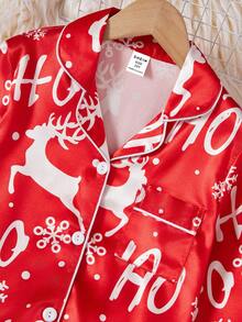 SHEIN Girls' Red And White Christmas Penguin & Candy Cane Print Fleece Pajama Set,Cute Autumn Winter Casual Comfortable 2 Pieces Matching Family Pajamas - Red - View 7