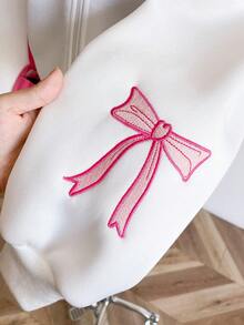 Áo khoác nỉ nơ thời trang màu trơn cho bé gái tuổi teen, vải nỉ nỉ thoải mái, thiết kế tay áo thời trang, phong cách trẻ trung và năng động cho bé gái, thích hợp cho mùa tựu trường hoặc mặc ngoài trời hàng ngày - trắng - Xem 4