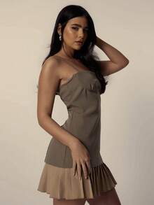 MUSERA Thin Strap Bust Detail A-Line Pleated Hem Mini Dress Spring Summer Cute Soft Holiday Beach Ibiza Festival Western Vacation Night Out Date Night, Night Out, Birthday, Back To School  Halloween  Party  Chic Summer Outfit Elegant - Multicolor - View 3