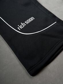 Manfinity EMRG Men's Letter Print Long Sleeve Sweatshirt And Drawstring Waist Sweatpants Casual Suit, Autumn - Black - View 7