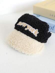 PETSIN 1pc宠物帽子猫狗通用秋冬加厚保暖棒球帽四色可选刺绣纽约露耳帽带可调节抽绳