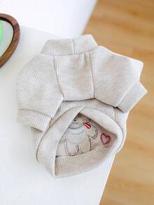 PETSIN 1 件宠物服装，可爱刺绣心形泰迪熊圆领套头衫，猫狗秋冬季保暖打底外套 - 淺咖 - 查看 8