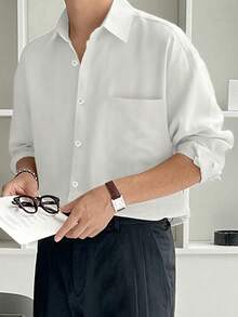 DAZY Men Solid Color Casual Daily Wear Simple Shirt With Turn-Down Collar Long Sleeve Men Shirt, For Fall Business Attire - Beige - View 2