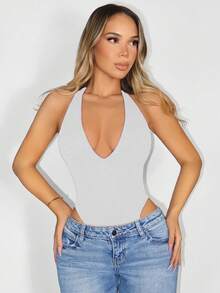 Sirith Bộ đồ liền thân hở lưng cổ chữ V sâu dệt kim liền mạch - Màu Xám nhạt - Xem 7