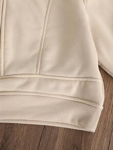 SHEIN Tween Girls' Front Zip Long Sleeve Minimalist Cropped Sweatshirt, Casual Everyday Wear, Graduation Long Sleeve Top, Back To School Autumn Winter