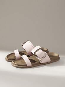 Solecia Damen Sandalen aus geflochtenem Material mit Metallschnalle, Birkenstockstil - Mauve - Übersicht 2