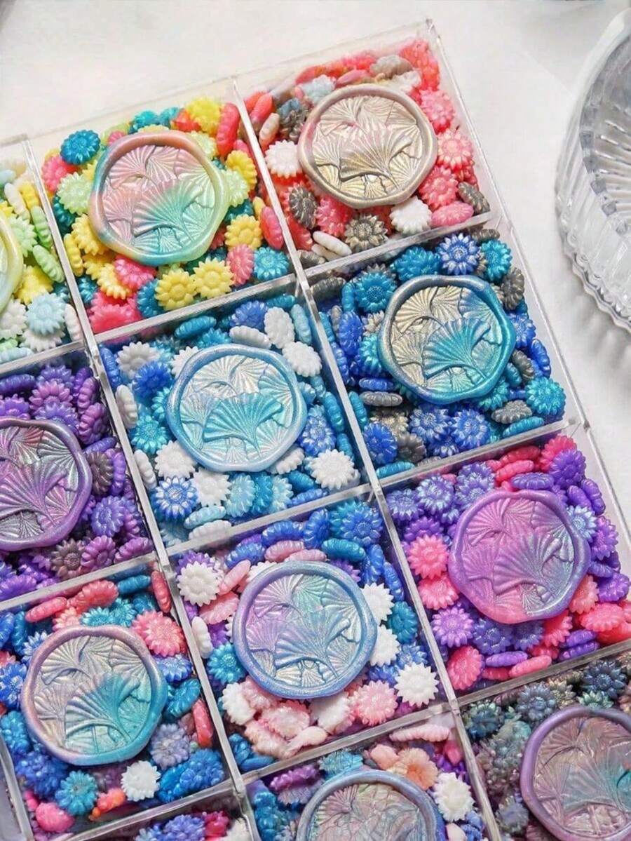 1颗随机向日葵形状混色封蜡珠，适用于蜡封印章，非常适合装饰卡片信封、婚礼请柬、礼品包装，返校季必备 - 彩色 - 查看 1