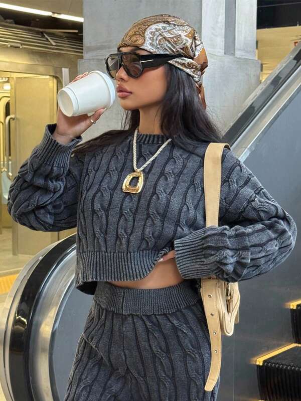 Muchica Women's Vintage Distressed Cable Knit Pullover Sweater For Going Out Outfits, Streetwear, Grunge And Punk Chic, Y2K Clothes, Autumn/Winter