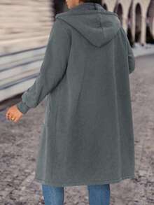 SHEIN LUNE 加大码拉链抽绳连帽夹克，保暖内衬，适合秋冬季 - 灰色 - 查看 2